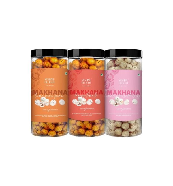 Organic Makhana Combo – Peri Peri, Tangy Tomato & Himalayan Salt