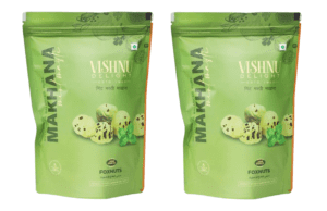 Vishnu Delight Roasted Organic Makhana, Mint Masti Flavor, 2 Packs of 60g Each - Refreshing, Cooling, and Deliciously Addictive Fox Nut Snacks with a Hint of Minty Freshness